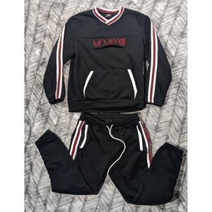 Vtg Red Ape Mens Medium Sweat Suit Shirt Pants Jogger Quilted Track Fleece Y2K